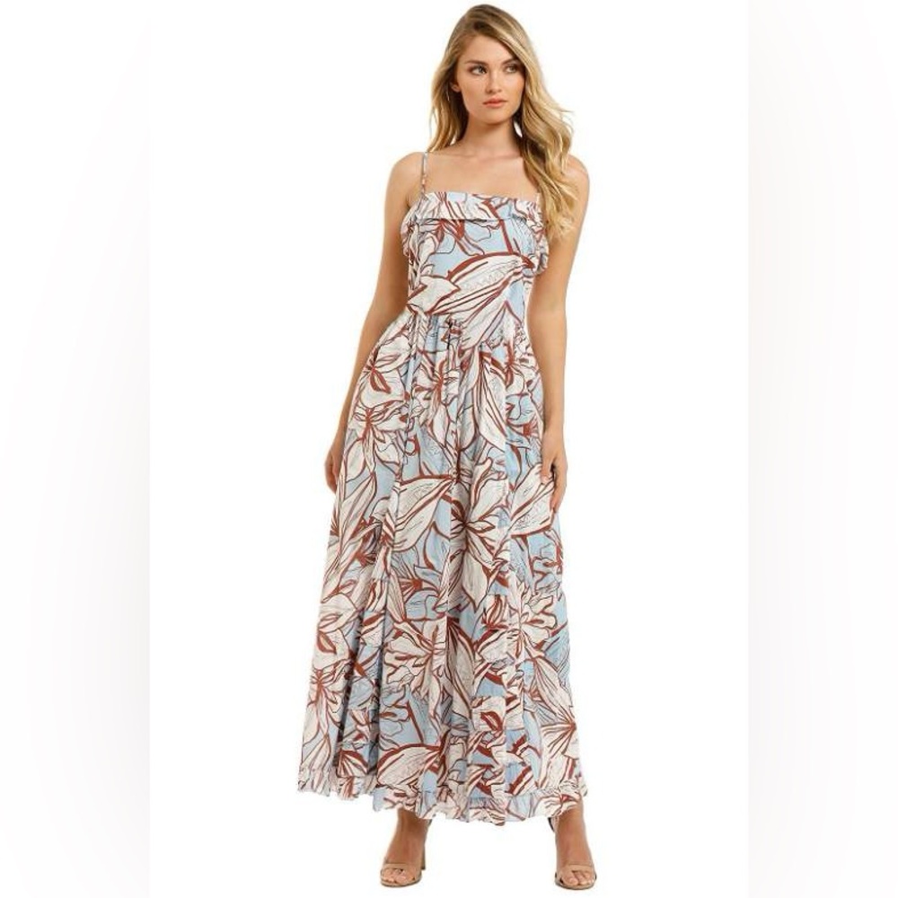 Nicholas the Label Julie Poplin Maxi Dress Mocha Etched Floral Sz 4 Garden - Picture 2 of 16